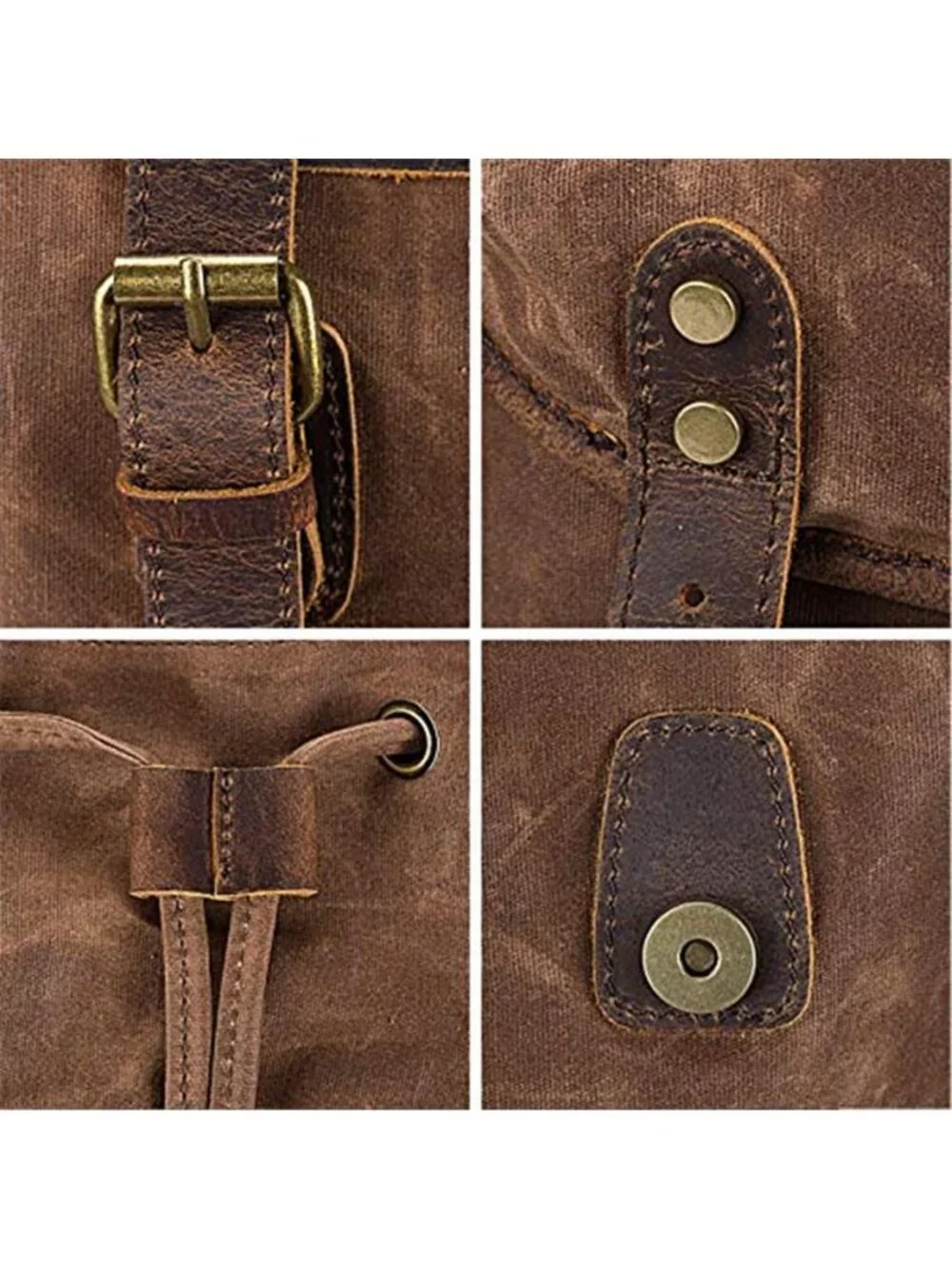 Leather Canvas Backpack Travel Rucksack Laptop Hiking Camping Daypack Bag
